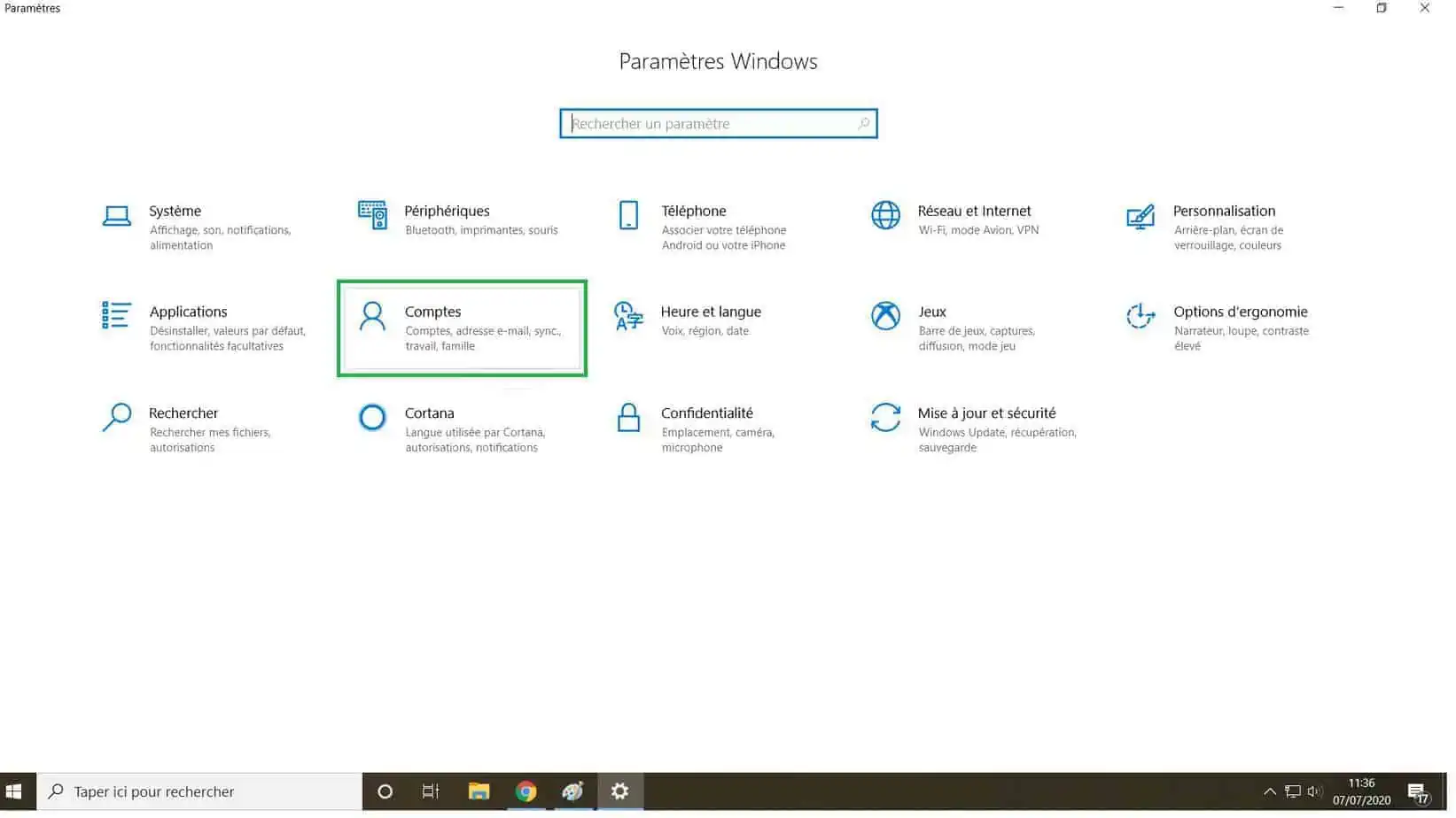 Aller Dans Comptes Paramètre Windows 10