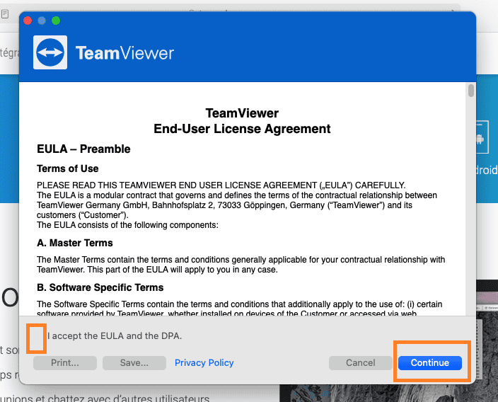 Accepter les Cluf de Teamviewer sur Mac
