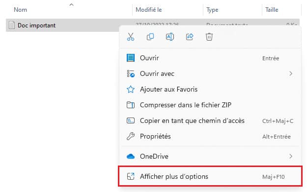 Aficher Plus D'options Windows 11