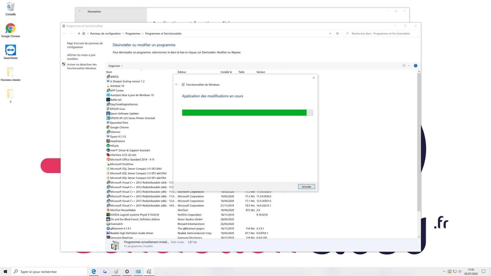 Application Des Modifications En Cours Windows 10