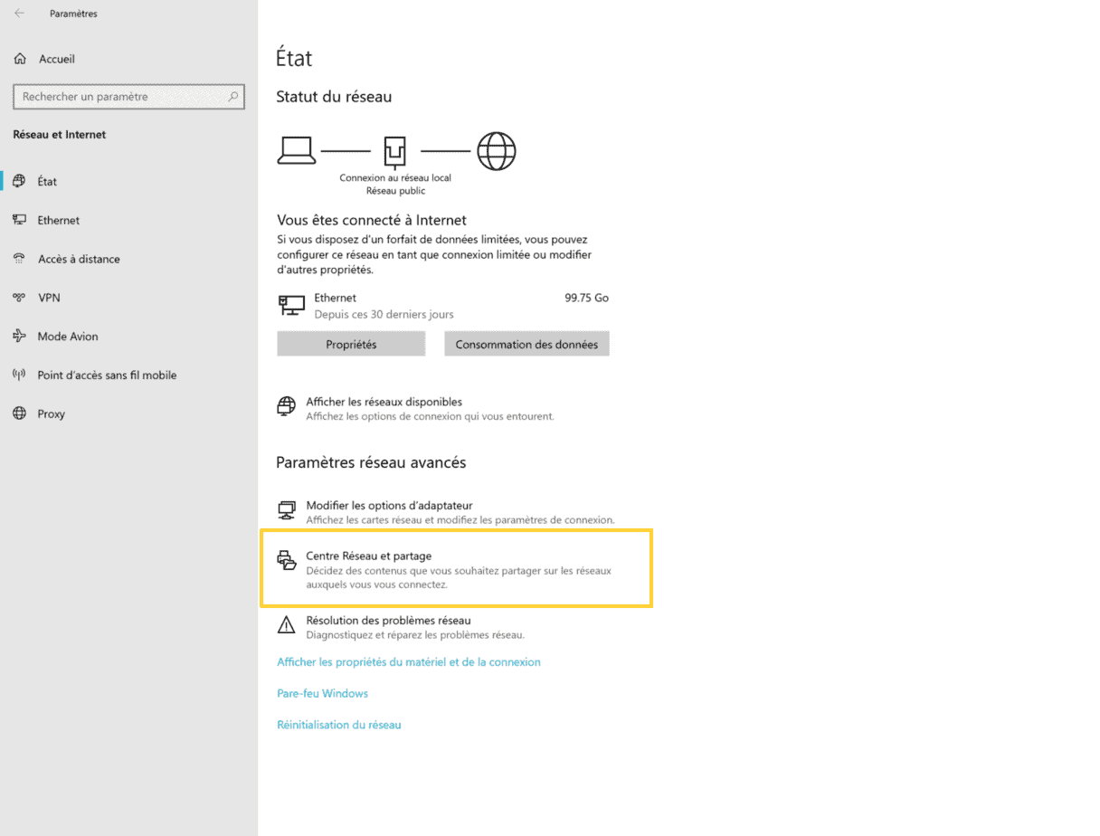 Centre Reseau Et Partage Windows 10