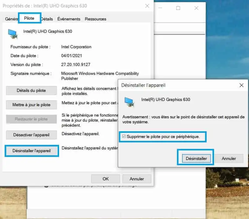 Desisntaller Pilote Video Windows 10
