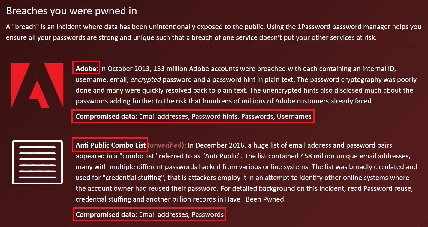 Have I Been Pwned 2 Breaches