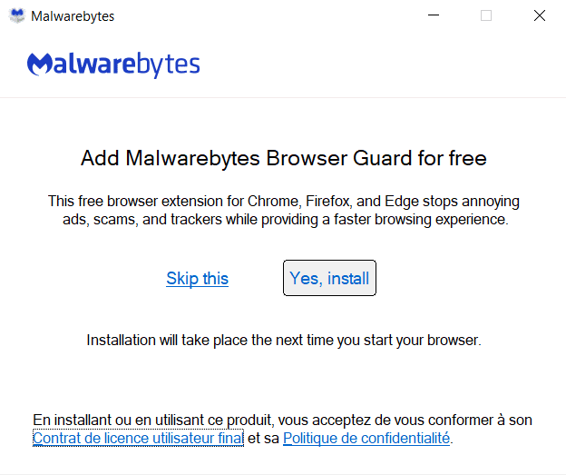 Installer Malwarebytes Safe Guard Yes Skip