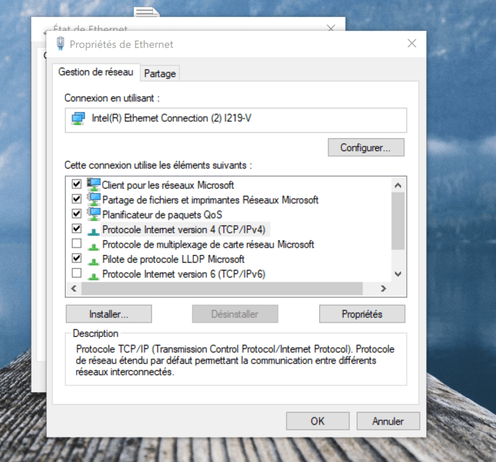 Proprietes Ethernet Windows 10