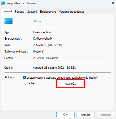 Proprietes Fichier Avance Windows 11