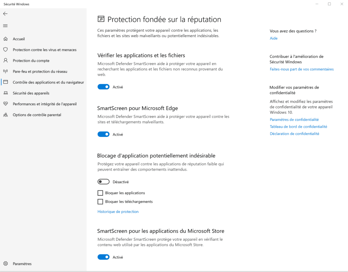Protection Fondée Sur La Reputation Windows 10