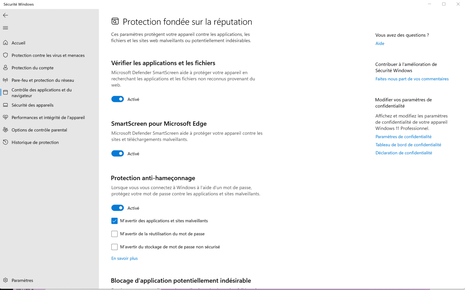 Protection Fondée Sur La Réputation Windows 11