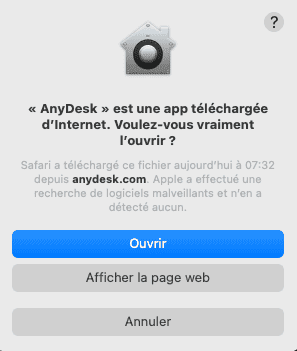 Ouvrir Anydesk Alerte Mac