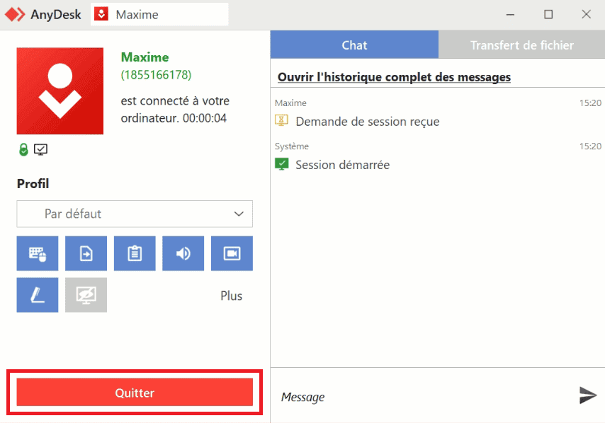 Quitter Chat Anydesk