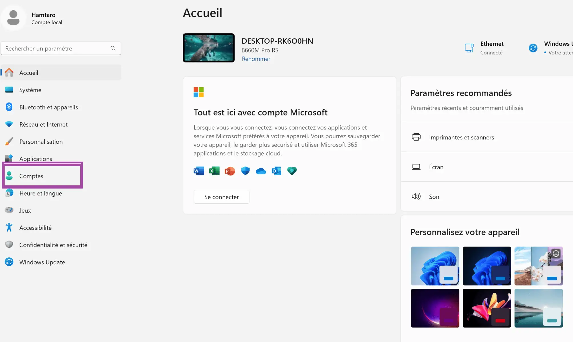 Comptes Parametres Windows 11