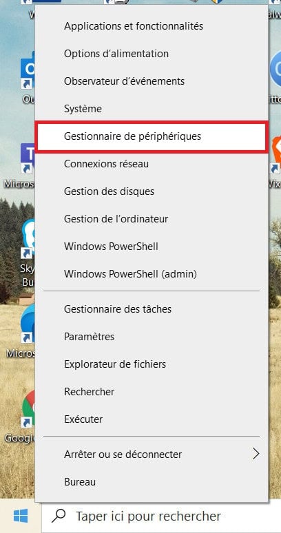 Menu Gestionnaire De Peripheriques