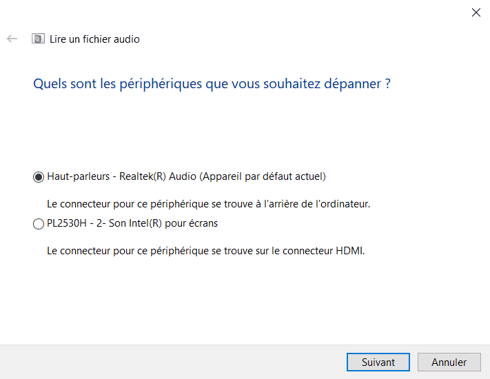 Selectionner Peripherique Audio A Depanner