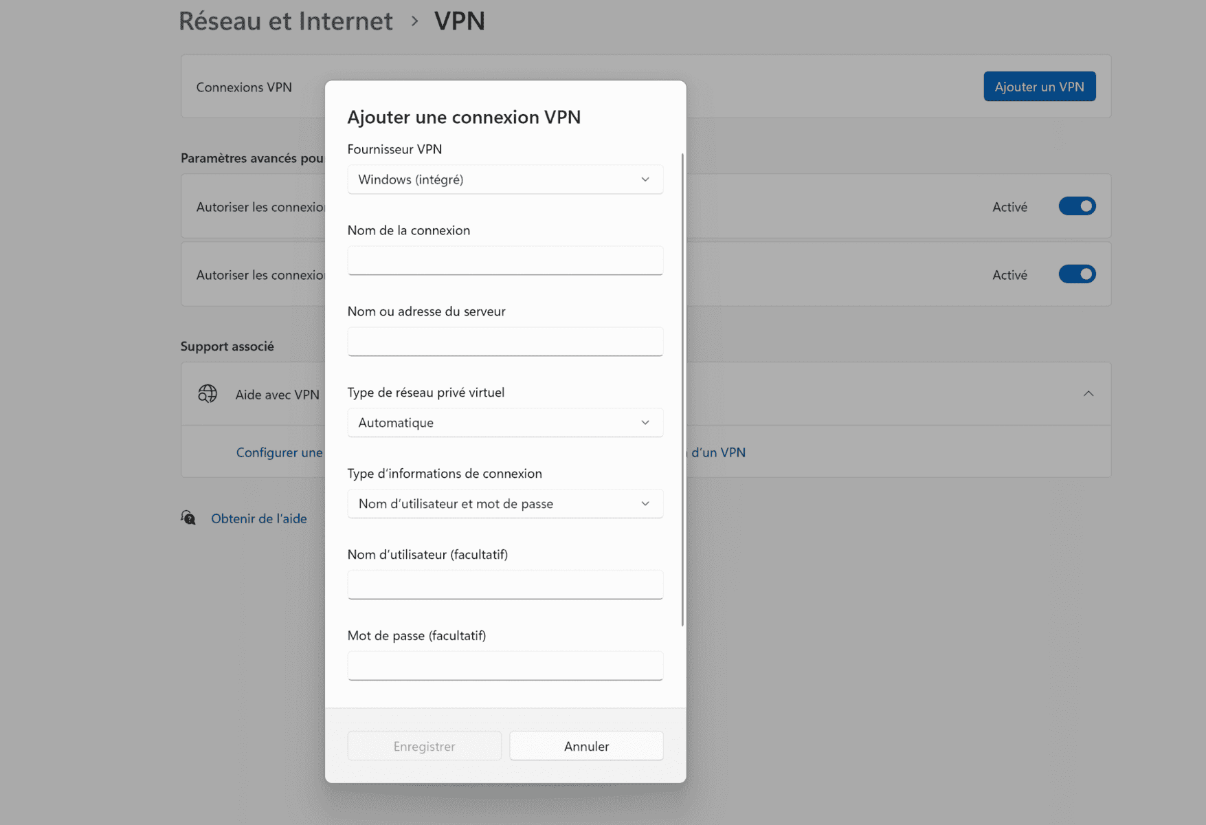 ajouter une connexion vpn windows 11